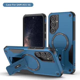 Magnetic Armor Grade Kickstand เคสสําหรับ Samsung Galaxy A56 A55 A54 A35 A25 A16 A15 A14 S25 S24 Ultra Plus ไร้สายชาร์จฝาครอบ Shell