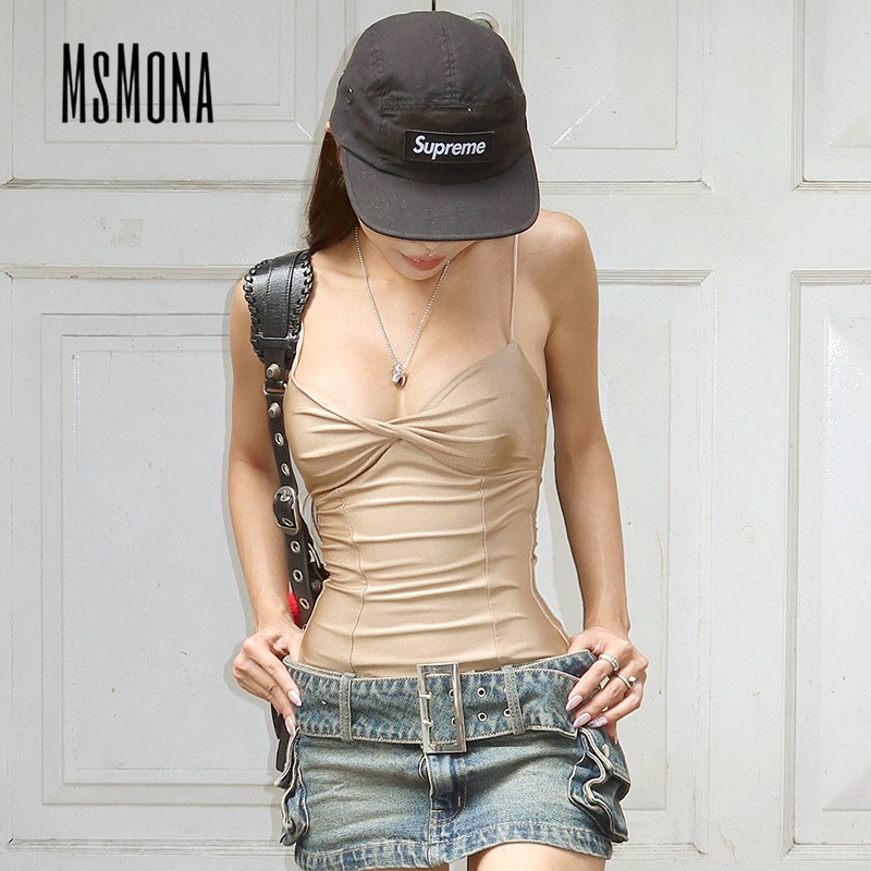 MsMona เสื้อกล้ามผู้หญิง 2025 แขนกุดแข็งแฟชั่นทุกวัน Casual Slim Fit Outdoor Streetwear All Match