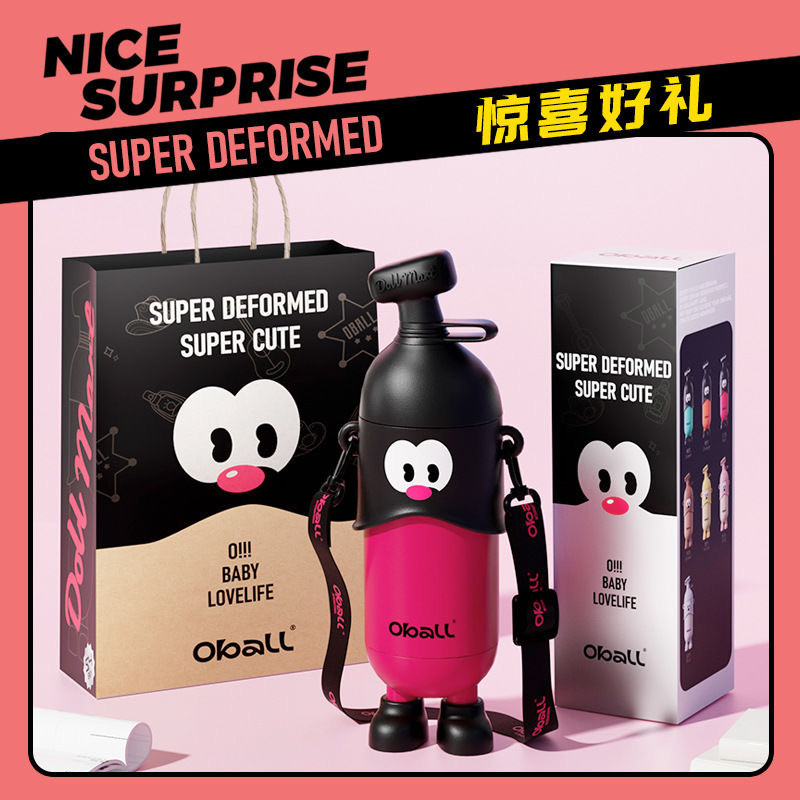 Oball Thermos Cup Banana Doll Straw 316L Stainless Steel Creative Water Strap Bottle 400ML