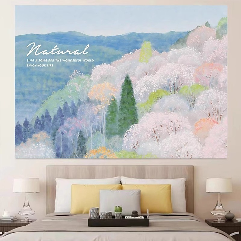 Agirl Monet การ์เด้นสาวดอกไม้หัวใจอบอุ่นผ้าใบตกแต่งห้องนอนผ้าแขวนเตียงพื้นหลังผ้าตกแต่งห้องผ้าตกแต่งผนังห้อง
