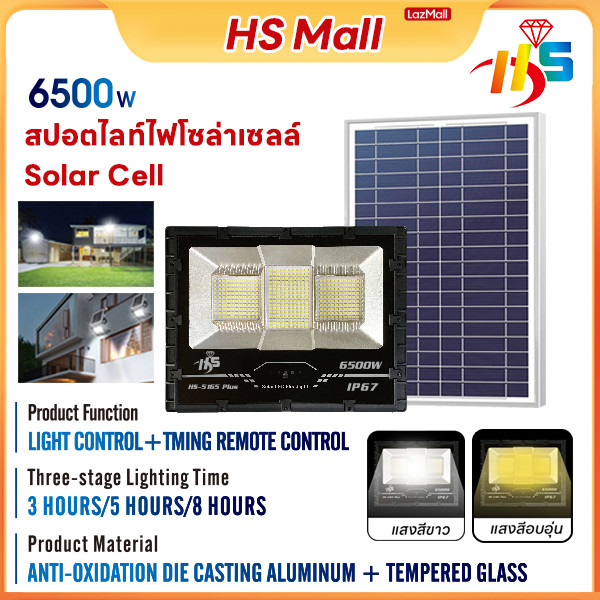 HS MALL (รับประกัน10ปี) ไฟโซล่าเซลล์ สปอร์ตไลท์ led Solar light ไฟโซล่า ไฟ solar cell IP67 กันน้ำและ
