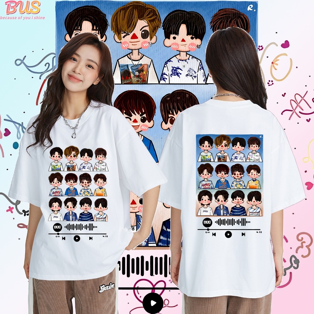 ปกติ พร้อมส่ง BUS because of you i shine Oversize T-shirt ผ้า Cotton จะไม่หดตัวหรือริ้วรอย unisex#~0