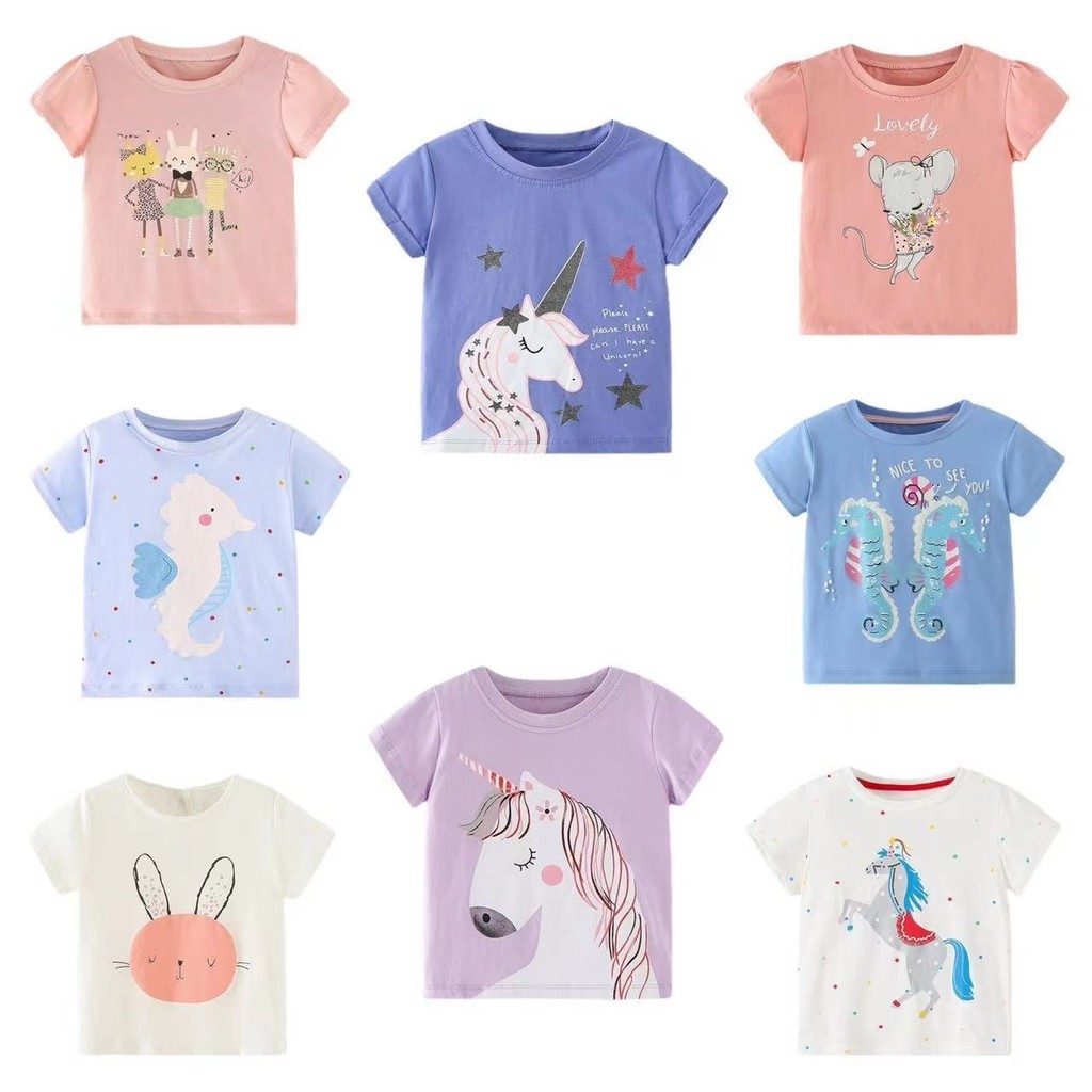 สินค้าใหม่ เสื้อยืดลําลอง ผ้าฝ้าย แขนสั้น พิมพ์ลายการ์ตูน Forestkingdom แฟชั่นยุโรป อเมริกา สําหรับเด็กผู้หญิง 0123