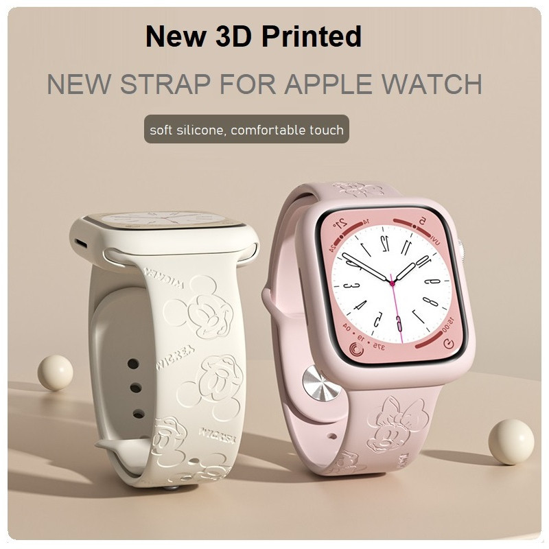 เคสฟรี!  สายนาฬิกาข้อมือซิลิโคน ลายมิกกี้เมาส์ 3D สําหรับ Apple Watch Strap Series 9 8 7 6 5 4 3 2