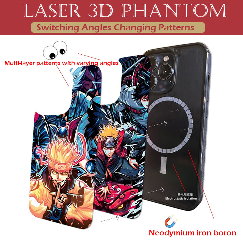 【NARUTO】เคสโทรศัพท์มือถือนิ่ม แบบแม่เหล็ก สองด้าน ลาย Phantom 3D สําหรับ iPhone 15 Pro Max iPhone 11 12 13 14 Pro Max