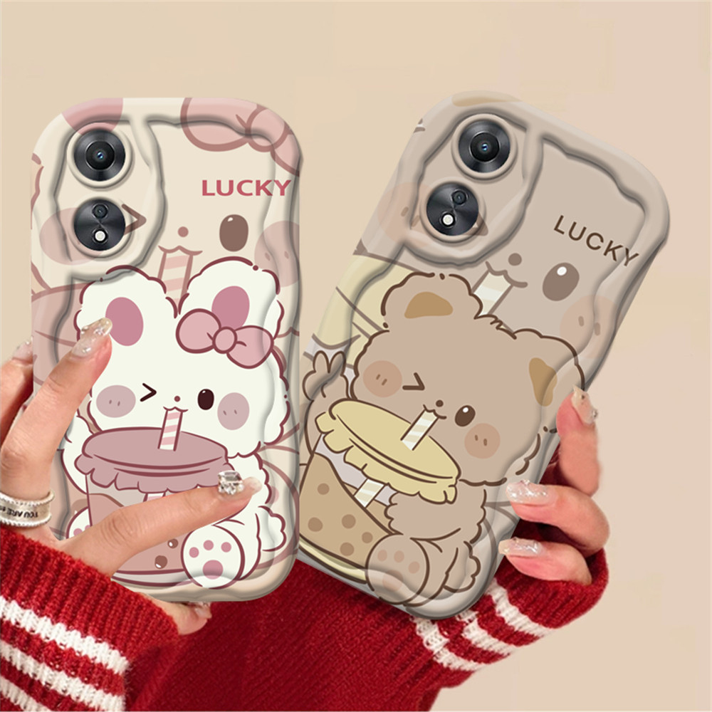 เคสโทรศัพท์มือถือ TPU ลายกระต่ายชานม สําหรับ Oppo A18 A38 A78 A58 4G A17 A17k A16 A5s A12 A9 A3S A54 A1K A7 A77s A57 A92 A31 A53 Reno 8T 5F HOSTR