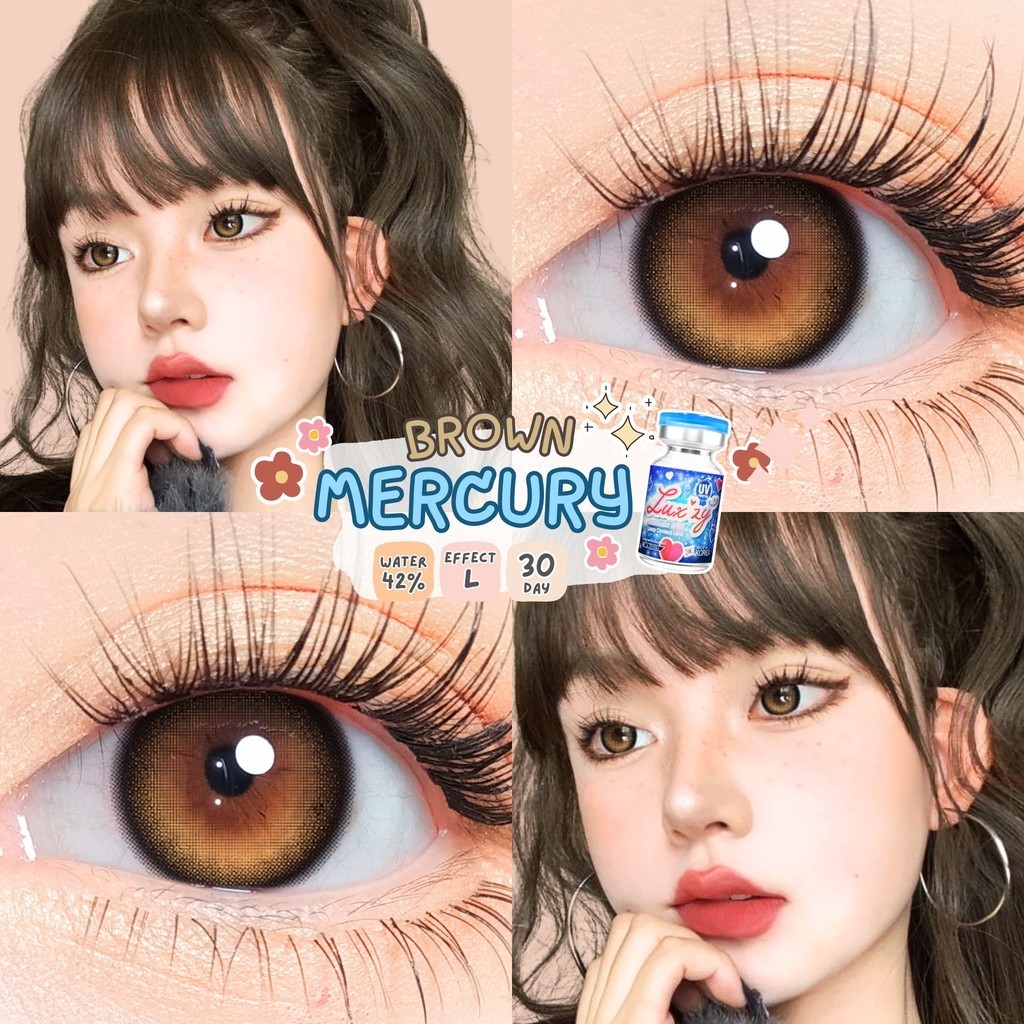 คอนแทคเลนส์(กลาง) Mercury Brown / Gray (Luxzylens) ⭐️ลายฮิต ขายดีมาก กรองแสงกันยูวี