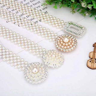 เข็มขัดมุก ยืดหยุ่นได้ Vintage jewelry นางสาว แฟชั่น เข็มขัดมุกสีเงิน มีหลายสไตล์ เด็กใส่ได้