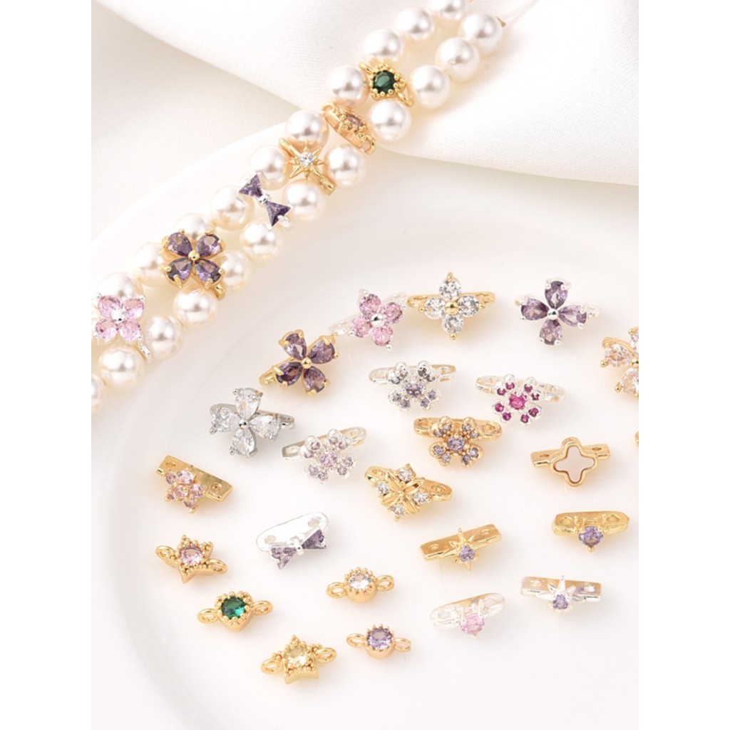 Spacer 18K Gold-Plated Micro-Inlaid Zirconium สองแถว diy สร้อยข้อมือสร้อยคอสามแถวเงิน Double Hole