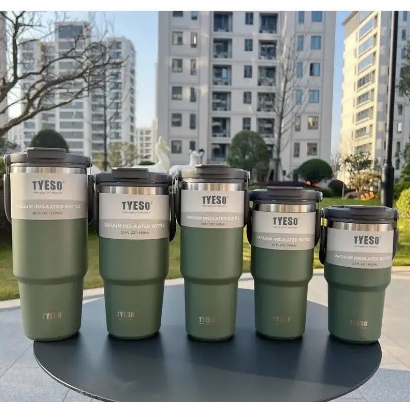 (ของแท้) TYESO แก้วเก็บความร้อนเเละเย็น มีหูหิ้วรุ่นฝา 2 หัว  ขนาด 600ml-1200ml