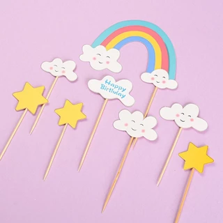 ป้ายปักเค้กสายรุ้ง 🌈☁🌈สายรุ้ง ก้อนเมฆ🌈☁🌈 สําหรับตกแต่งเค้ก 🇹🇭 🚚พร้อมส่งในไทย🚚 🇹🇭
