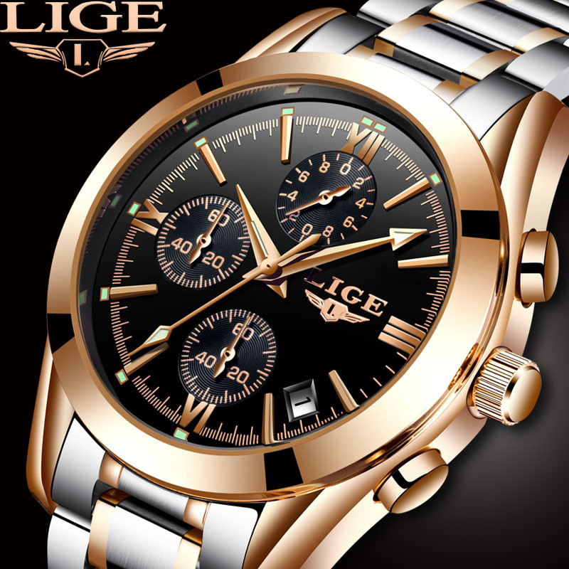 Lige Brand Watch 9839 นาฬิกาข้อมือควอตซ์แฟชั่น กันน้ํา อเนกประสงค์ สําหรับบุรุษ