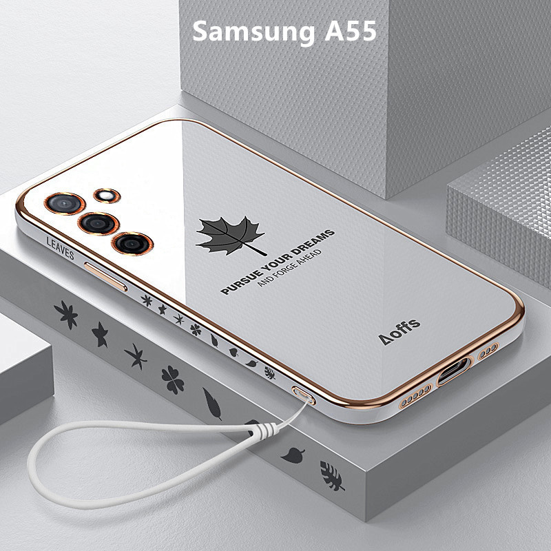 เคส Samsung A55 case ชุบ Galaxy A55 เคสโทรศัพท์ ลายใบเมเปิ้ล เคสมือถือ อ่อนนุ่ม เคสซัมซุง A55 5G