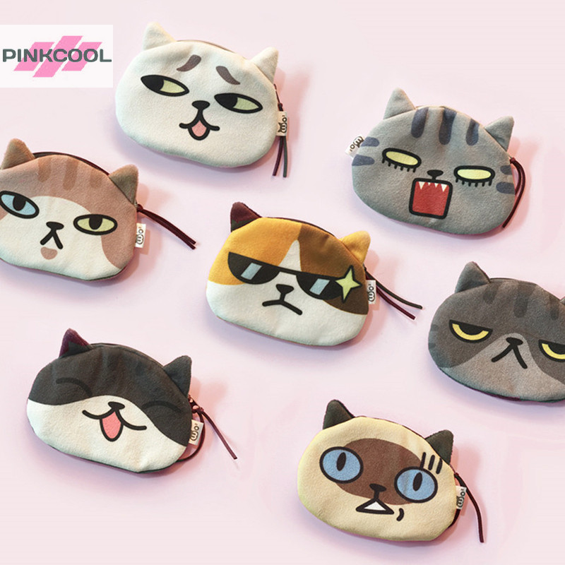 Pinkcool Kawaii กระเป๋าใส่เหรียญ หูฟัง สายเคเบิ้ล แบบพกพา ลายแมว สําหรับเด็ก