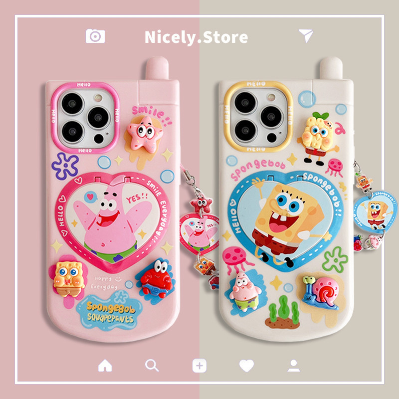 เคสโทรศัพท์มือถือ TPU ลายสพันจ์บ็อบ แพทริก สตาร์ มีกระจกมองไม่เห็น สําหรับ iPhone 15 14 13 12 Pro Max 11
