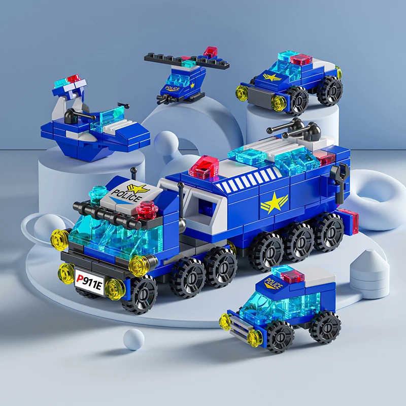 Police Truck City Fire Car Engineering Crane Tank Helicopter Bricks Set Toys for Children Kids 6IN1 