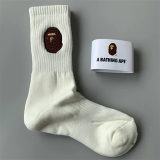 Bape ถุงเท้ากีฬา ปักลาย สีพื้น สําหรับผู้ชาย ผู้หญิง