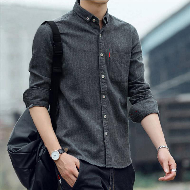 เสื้อเชิ้ตแขนยาวลําลอง ลายทาง สไตล์นักธุรกิจ สําหรับผู้ชาย