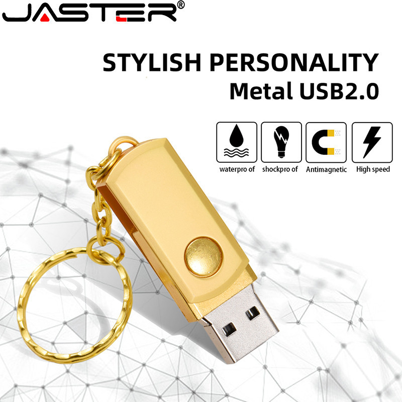 Jaster แฟลชไดรฟ์โลหะ USB 2.0 128GB กันน้ํา ลายโลโก้ 64GB 32GB 16GB 8GB 128MB