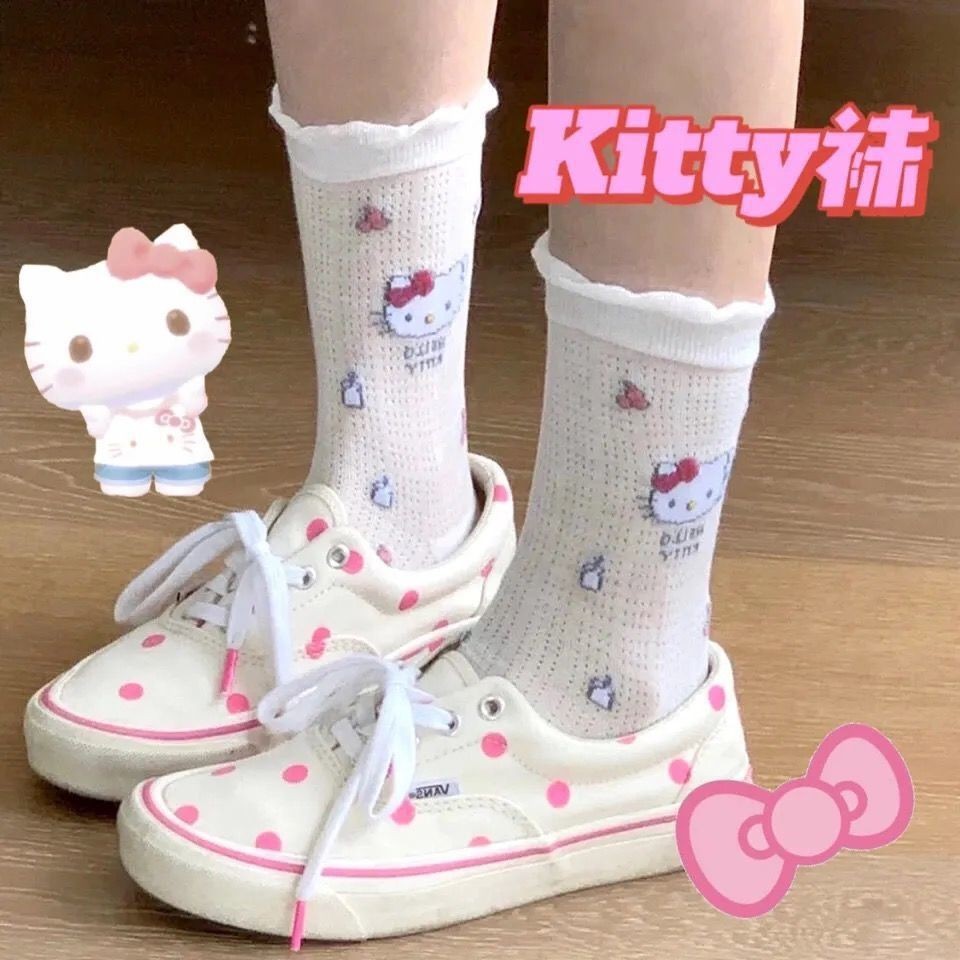ถุงเท้าระบายอากาศ ลาย Hello Kitty น่ารัก สําหรับผู้หญิง