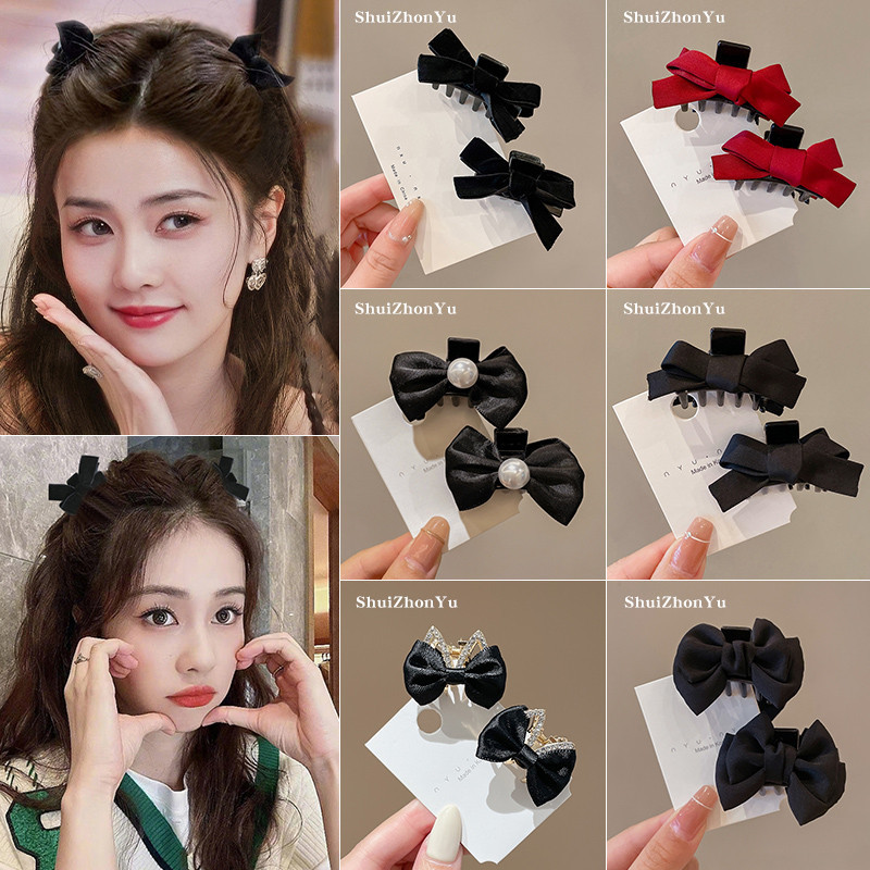 กิ๊บติดผม ประดับโบว์ ขนาดเล็ก สีดํา สําหรับผู้หญิง 2024