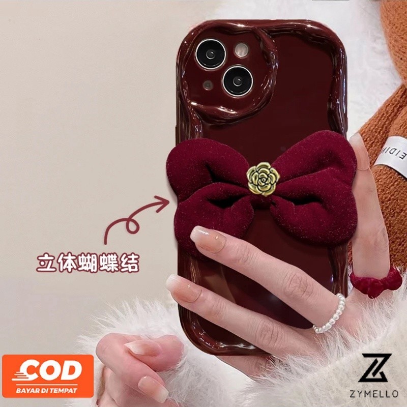 เคสโทรศัพท์ VIVO V30 V40 5G V29 V40 Pro S1 V27 5G V27 Pro V27E V25 V25E V23 V23E V15 V20 Pro แฟชั่นไวน์แดงโบว์กันกระแทกเคสโทรศัพท์TPU