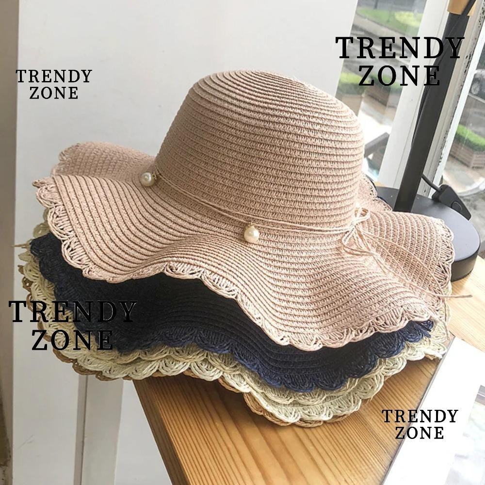 Trendyzone หมวกฟางสาน กันแดด ปีกกว้าง แฮนด์เมด น้ําหนักเบา ระบายอากาศ ขนาดใหญ่ พับได้ แฟชั่นฤดูร้อน