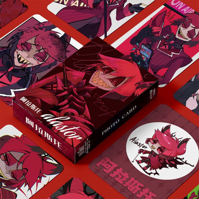 【จัดส่ง 24 ชั่วโมง】Hazbin Hotel Alastor การ์ดเลเซอร์ ขนาดเล็ก 55 ชิ้น ในกล่องสามนิ้ว 55 ชิ้น