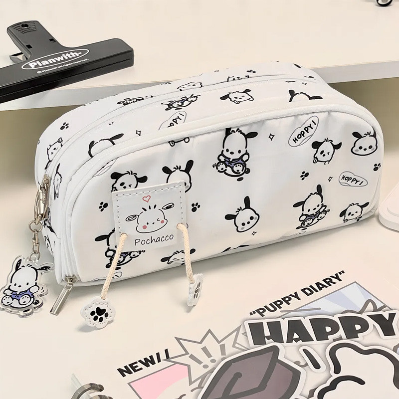 กล่องดินสอ อเนกประสงค์ ขนาดใหญ่ จุของได้เยอะ ลายการ์ตูน Sanrio Hello Kitty น่ารัก สองชั้น สําหรับใส่เครื่องเขียนนักเรียน
