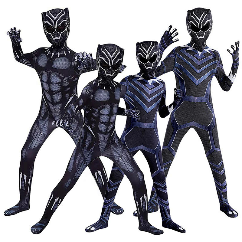 ชุดจั๊มสูท ชุดคอสเพลย์ ซุปเปอร์ฮีโร่ Black Panther Marvel สําหรับเด็ก และผู้ใหญ่ เหมาะกับงานปาร์ตี้ฮาโลวีน