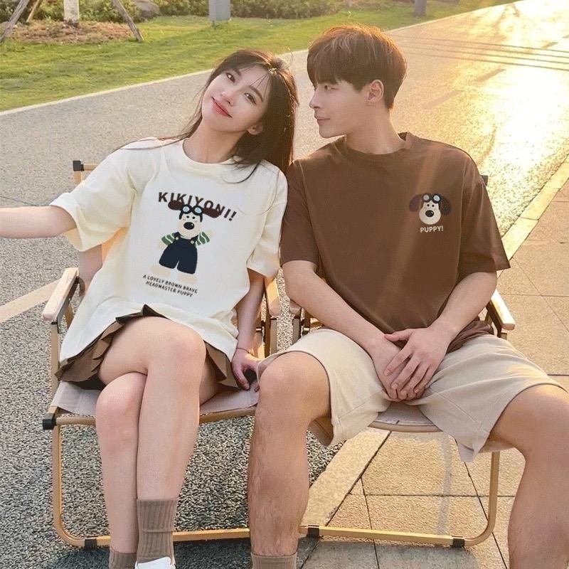 Lucifer （จัดส่งตลอด 24 ชั่วโมง） เกาหลี oversize คอกลม เสื้อยืด CMDXY0615 ผ่อน ผ้าคอตตอน ลายสกรีน ฤดูร้อน สบาย