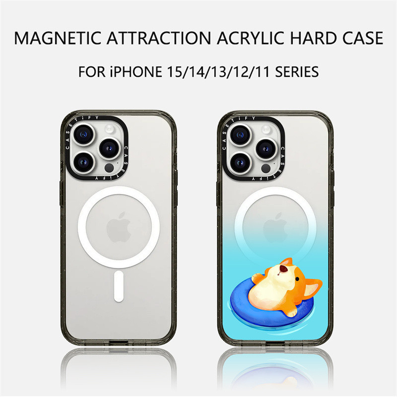 Casetify X เคสโทรศัพท์มือถืออะคริลิค TPU แข็ง ใส ขอบขาวดํา พร้อมกล่อง สําหรับ Apple IPhone 11 12 13 14 15 Pro Max