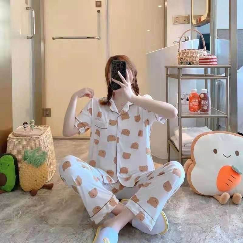 EG พร้อมส่ง ชุดนอนเซทเสื้อแขนสั้นกางเกงขายาว