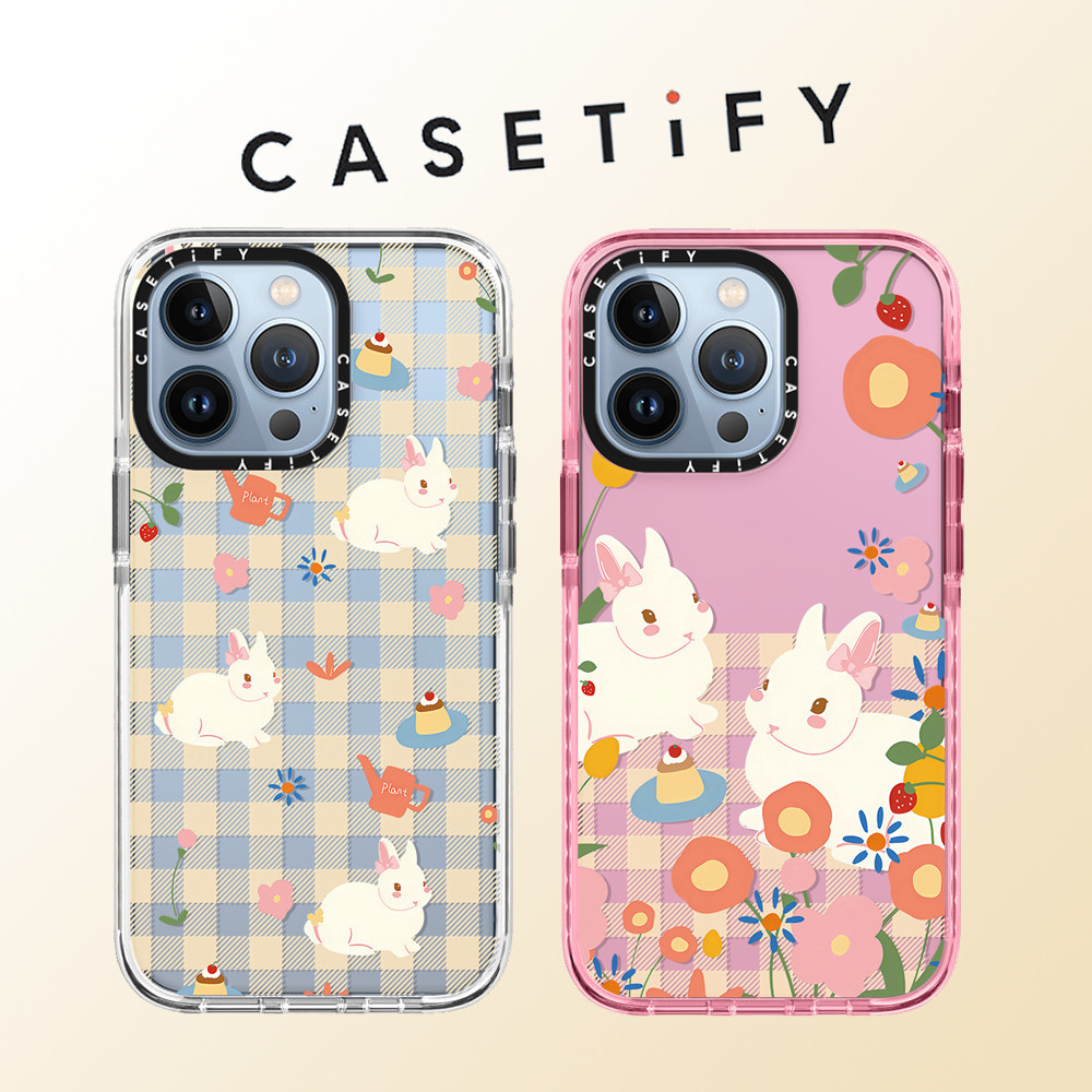 Casetify เคสโทรศัพท์มือถือแบบนิ่ม TPU กันกระแทก ลายตารางหมากรุก ดอกไม้ กระต่าย สําหรับ iPhone 15 Pro Max 14 ProMax plus 13 12 12Pro 12PM 11 11PRO XR