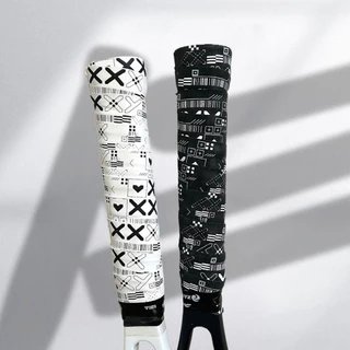 HOLIZZY ไม้แบดมินตัน Overgrips, Self-กาวพิมพ์เทนนิส Racquet Sweatband, อุปกรณ์กีฬา Shock Absorption สีดําสีขาวเทปจับลื่น