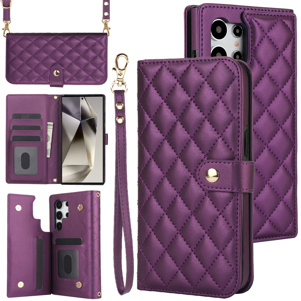 เคสโทรศัพท์ เคส Samsung S24 Ultra เคสโทรศัพท์มือถือหนัง ฝาพับ พร้อมช่องใส่บัตร และสายคล้อง สําหรับ Samsung Galaxy S25 Ultra S21 Ultra S21 FE S22 Plus S23 FE S23 Ultra S24 Plus Note20 Ultra Case