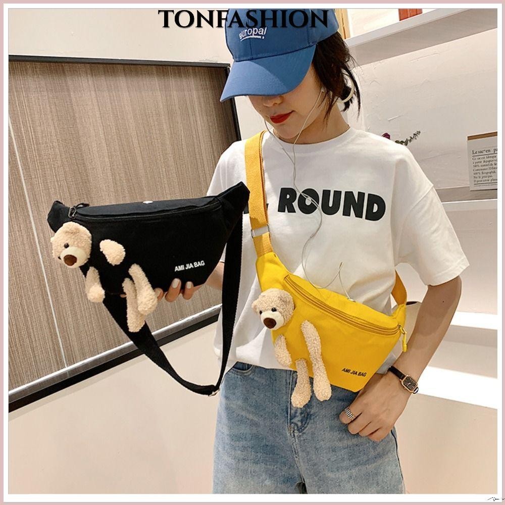 Tonfashion กระเป๋าคาดอก กระเป๋าคาดเอว ผ้าแคนวาส ลายหมีน่ารัก หรูหรา