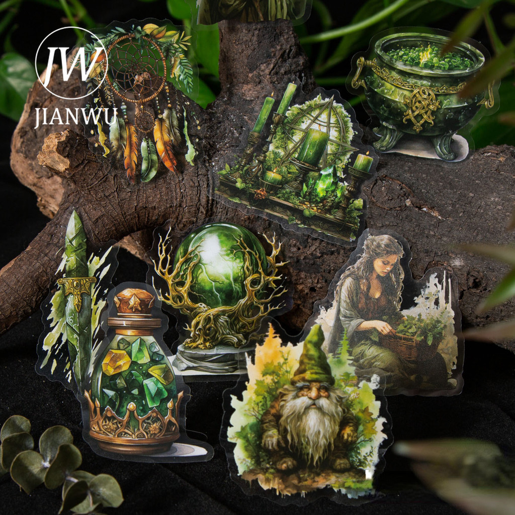 Jianwu สติกเกอร์ PET ลายแม่มด สไตล์วินเทจ สําหรับตกแต่งสมุดภาพ เครื่องเขียน DIY 40 แผ่น