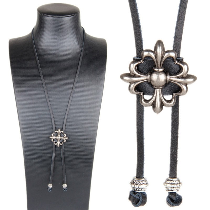 SPT* Cross Flower Cowboy Bolo Tie Western หนังเทียมเชือกเนคไทสร้อยคอ
