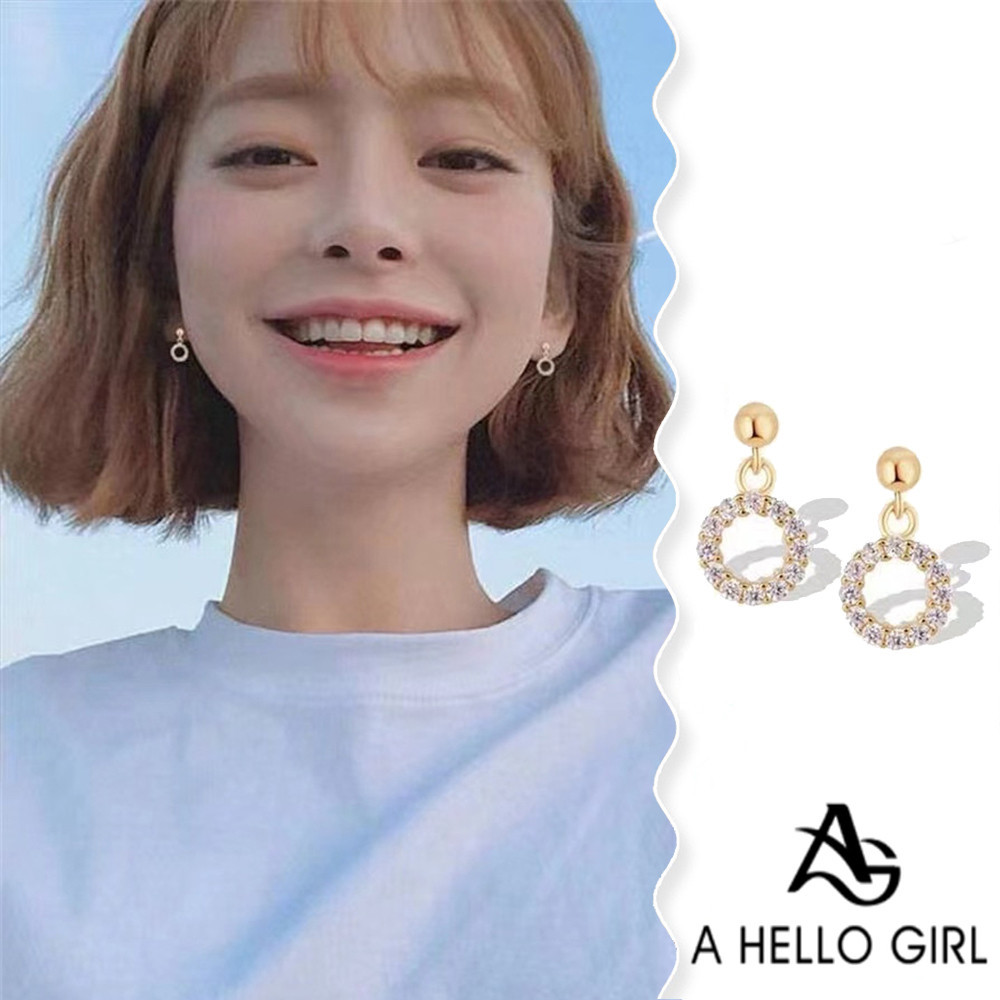A HELLO GIRL ต่างหูสตั๊ด มุก ทรงเรขาคณิต สไตล์เกาหลี S925