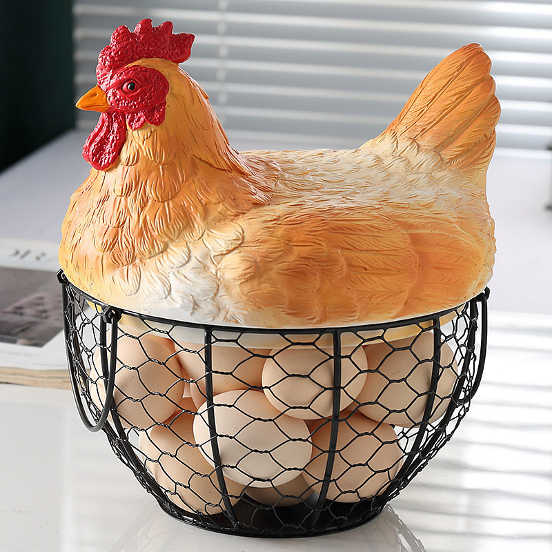 ตะกร้าเหล็ก รูปไก่ สําหรับเก็บขนมขบเคี้ยว ผลไม้ ไข่ กระเทียม