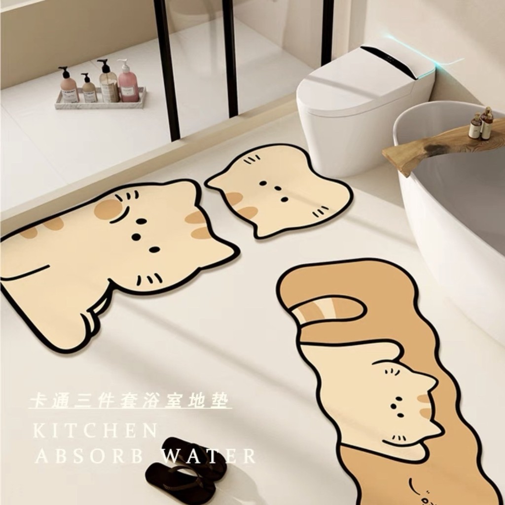 แผ่นดินดิอะตอมมิเนียมดูดซับนุ่มสำหรับห้องน้ำ แผ่นรองเท้าการ์ตูนกันลื่น ผ้าคลุมโถส้วม