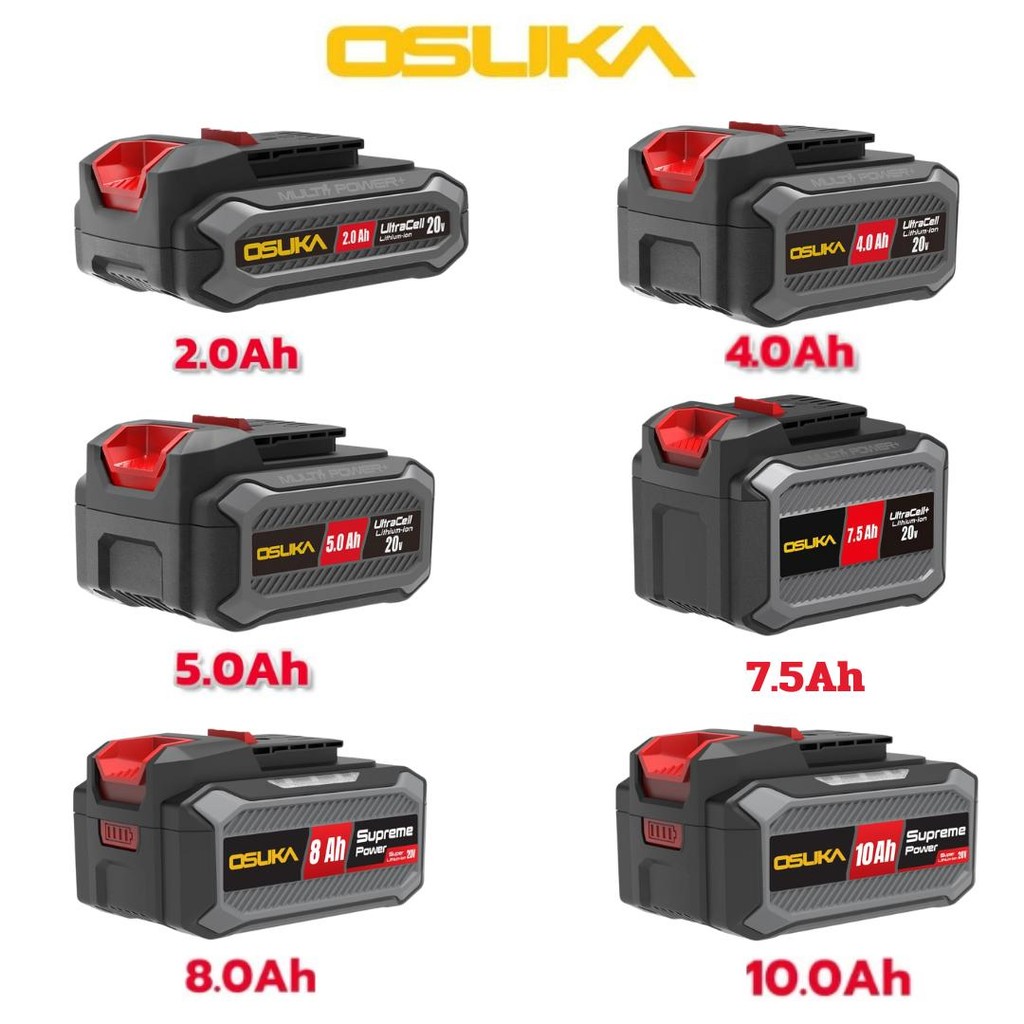 แบตเตอรี่ 20v 2.0Ah , 4.0Ah ,5.0Ah ,7.5 Ah , 8.0Ah , 10.0Ah OSUKA รุ่นใหม่ เช็คสถานะแบตได้ ใส่ได้กับเครืองมือOSUKAทุกชิ้