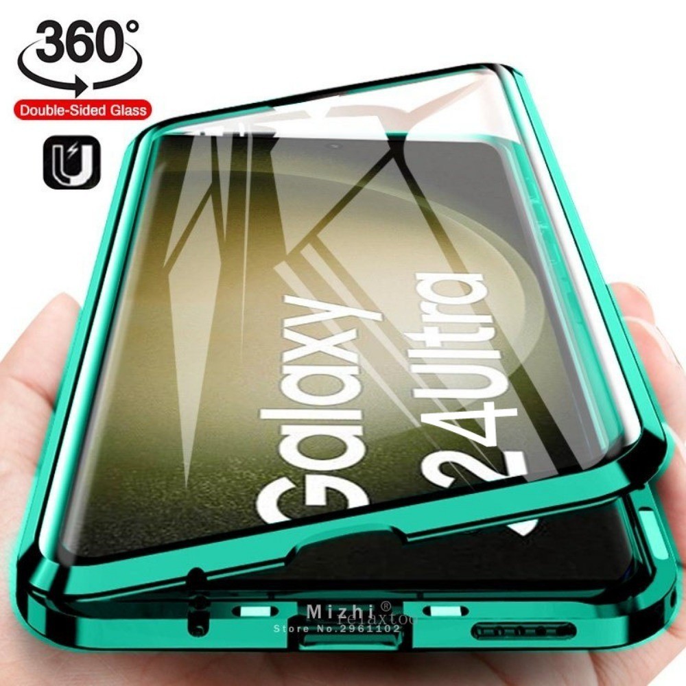 360° เคสโทรศัพท์มือถือกระจกนิรภัย แบบแข็ง สองด้าน ฝาพับ กันกระแทก สําหรับ Samsung Galaxy S 24 S24 Ul
