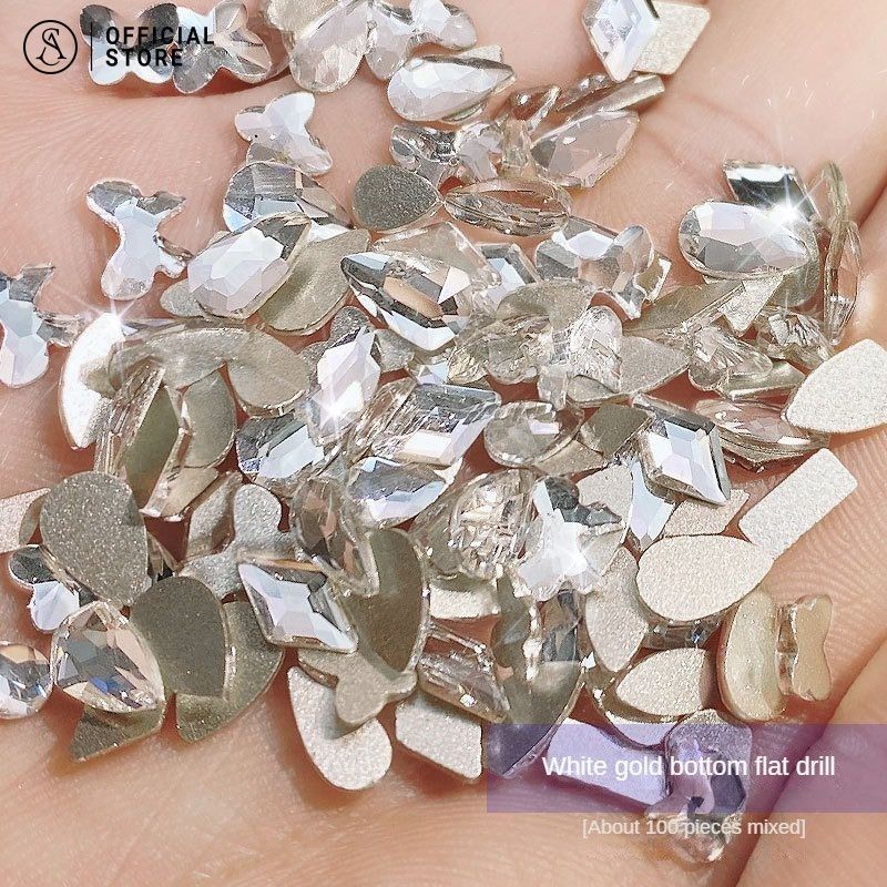 100 ชิ้น อุปกรณ์เพ้นท์เล็บ คริสตัลออโรร่า ผสม Glitter Rhinestone เล็บสติกเกอร์เจาะเล็บ สําหรับตกแต่งเล็บ