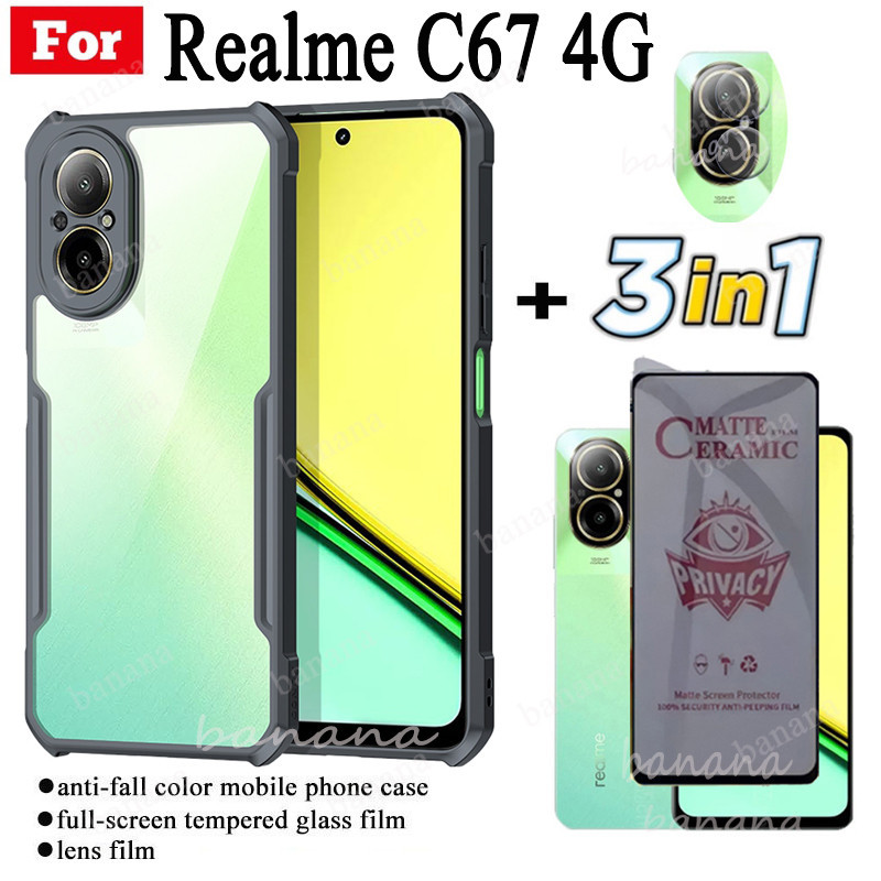 3 in 1 Reame C67 4G เคสโทรศัพท์กันกระแทกสําหรับRealme C55 C53 C51 Realme 11 10 4G 5G Anti Spyเซรามิค