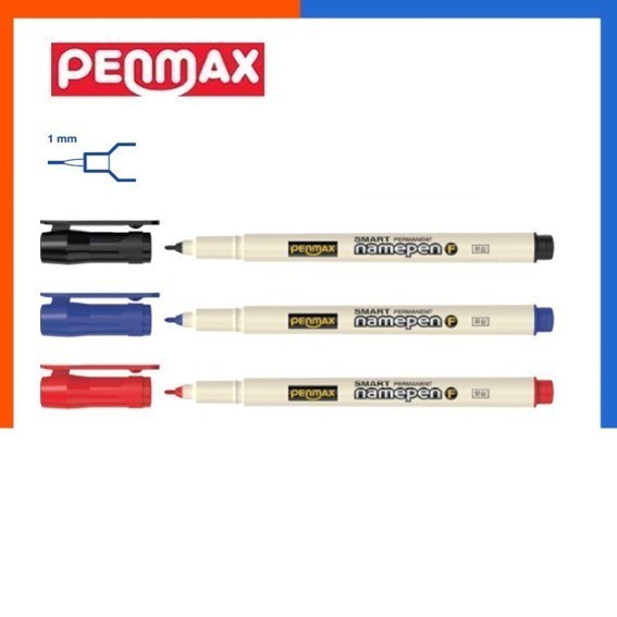 ปากกากันน้ำ หมึกซึม หัวเข็ม ลบไม่ออก ปากกาเขียนแผ่นใส PENMAX NMP-303 PERMANENT Namepen (1.0mm.) US.Station