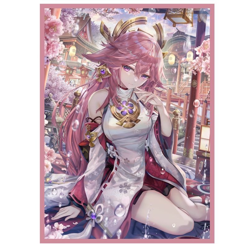 Genshin Impact Card Sleeve Protector Yae Miko และ Inari Okami สําหรับ PTCG และ MTG การ์ดวัสดุที่ชิมเมอร์ขนาด 67x92 มม.