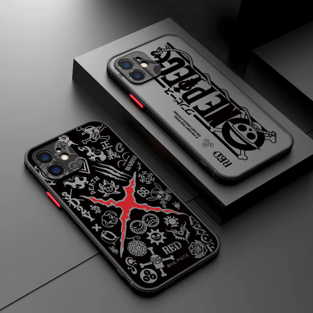 เคสโทรศัพท์มือถือ โปร่งแสง ผิวด้าน ลายโลโก้ One Piece สีดําด้าน สําหรับ Samsung Galaxy S10 S20 S21 S22 S23 S30 Lite FE Note 10 20 Ultra Pro Plus 4G 5G