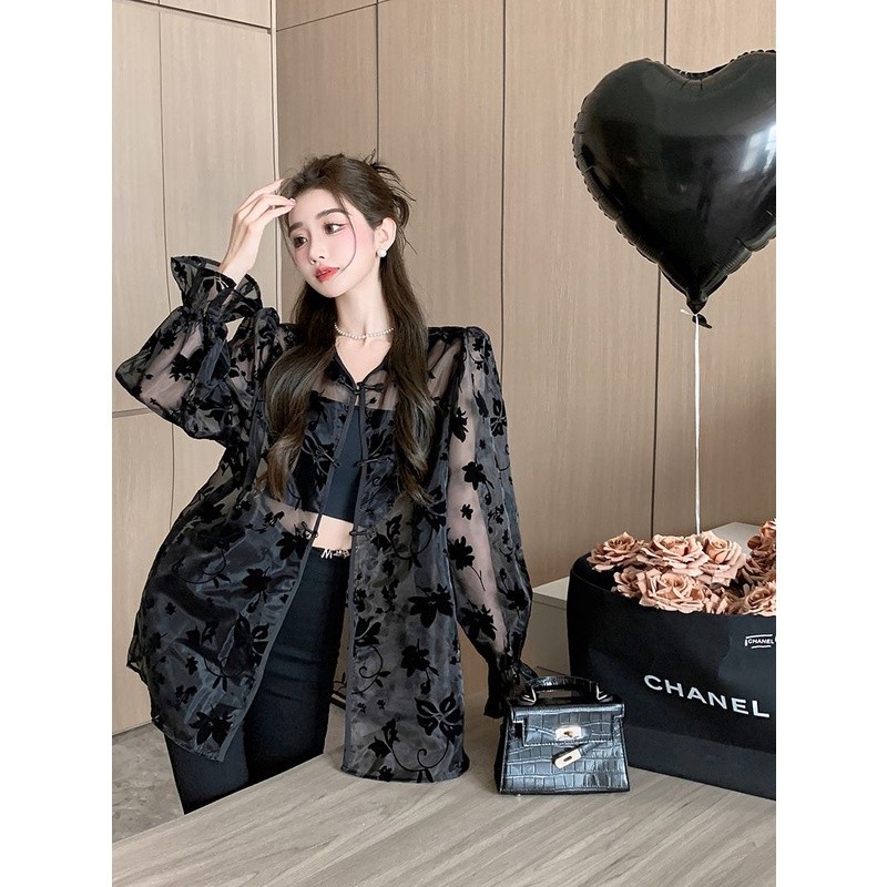 เสื้อคาร์ดิแกนแขนยาว ผ้าตาข่าย ทรงหลวม สไตล์จีน เหมาะกับฤดูใบไม้ผลิ และฤดูร้อน สําหรับผู้หญิง